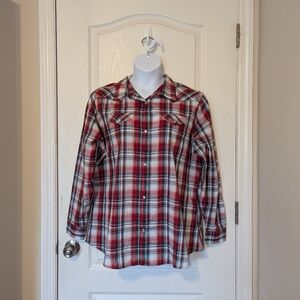 Free Ship! Wrangler Button-Up Plaid Shirt